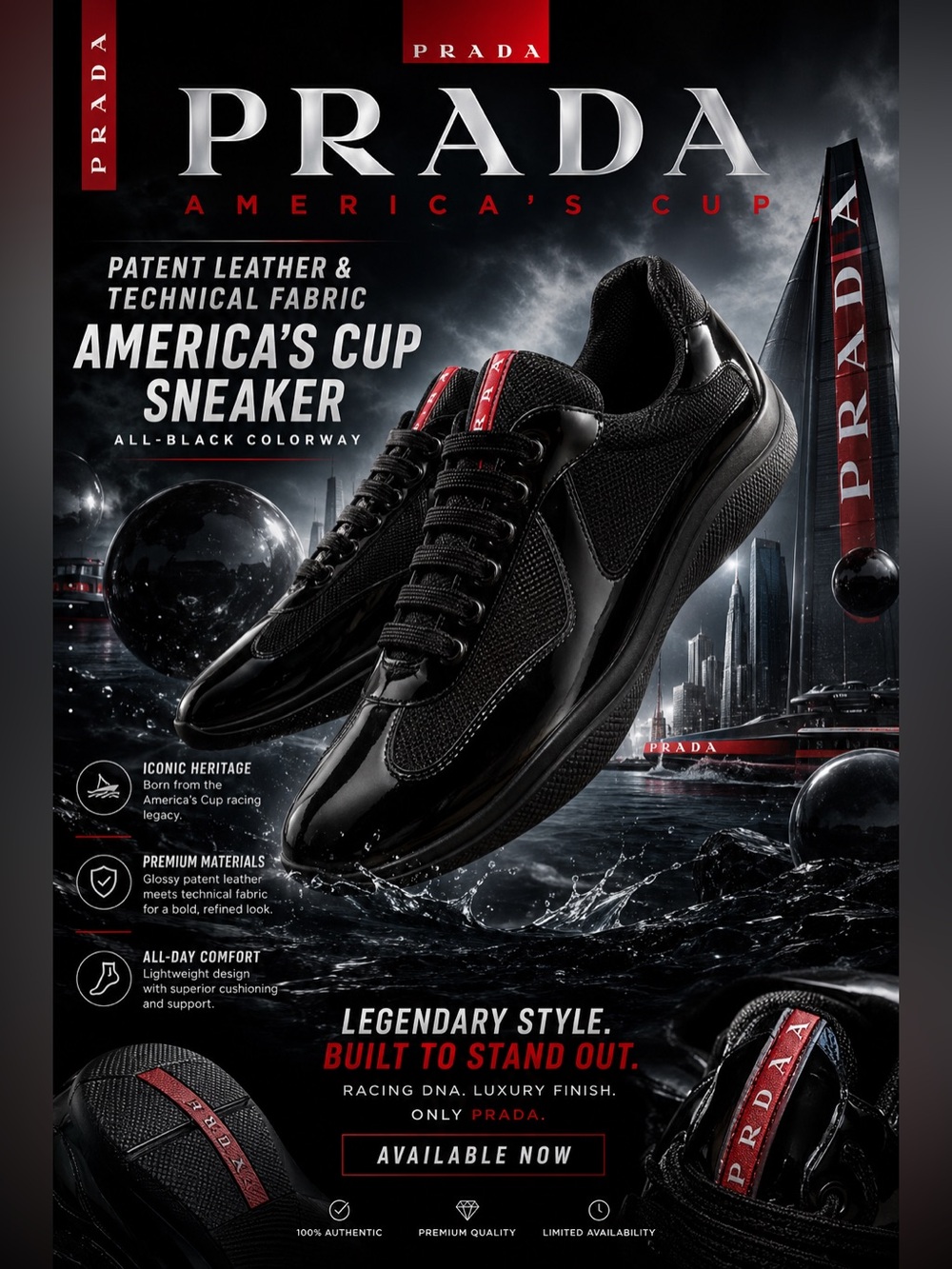 New!🔥Prada Black Patent & Mesh Men’s Low-Top Sneakers!🔥
